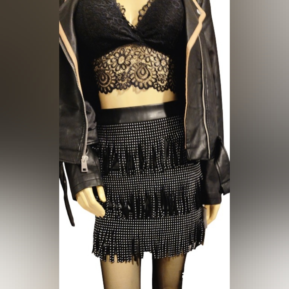 Sincerely Jules Fringe Studded Mini Skirt Size Small NWT - Picture 3 of 12